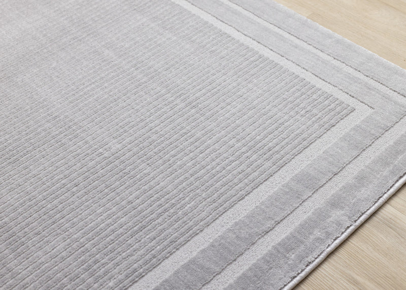 Ellie High-Low Textured Soft Polyester Grey Border Area Rug - 5'3\" x 7'7\"