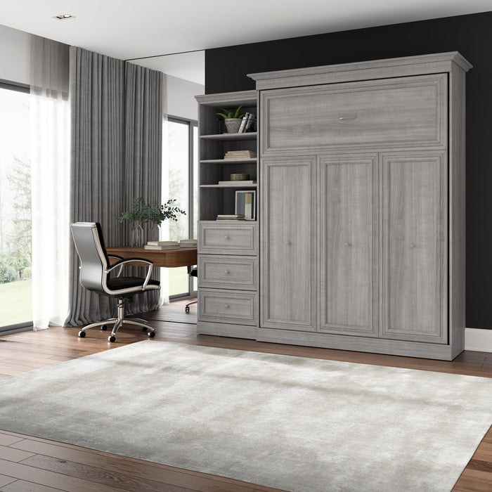 Bestar Versatile Queen Murphy Bed and Closet Organizer with Drawers (92 W) - Platinum Grey