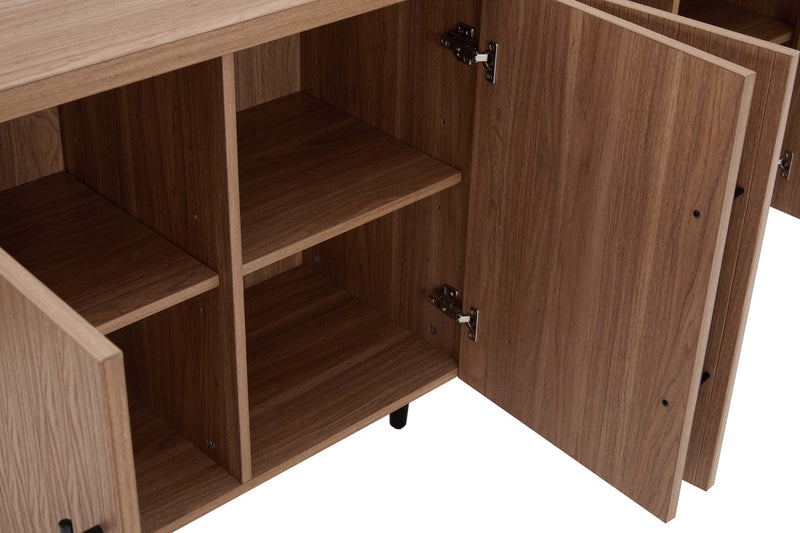 Jodie Mid-Century Modern 65\" Fluted Sideboard in Maple Buffet