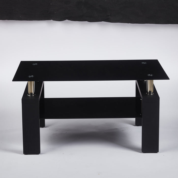 Lucius Modern Geometric Design Tempered Glass Coffee Tablewith Metal Frame and Clear Glass,Black