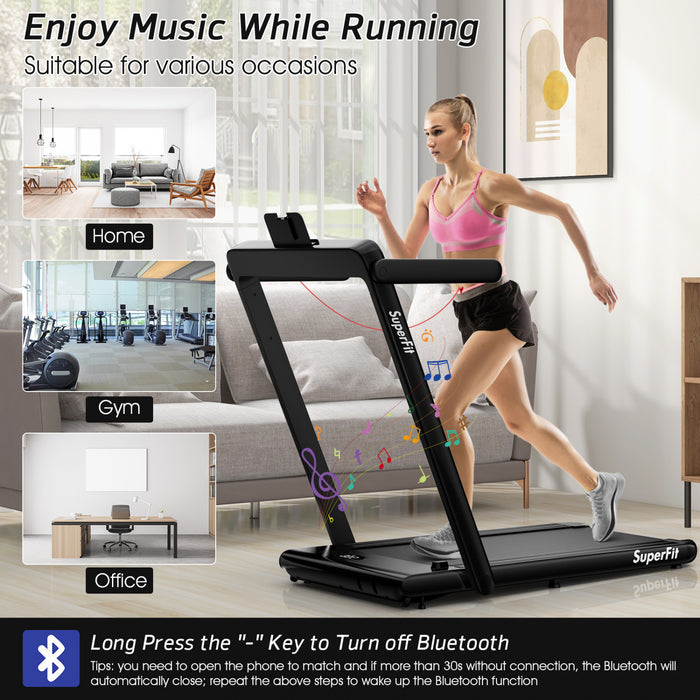 Superfit 2.25hp 2 In 1 Dual Display Folding Treadmill Jogging Machine W/app Control Black