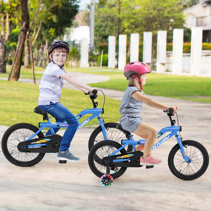 Costway 18\" Led Lighted Kids Bike With Adjustable Seat Coaster Brake Training Wheels Blue
