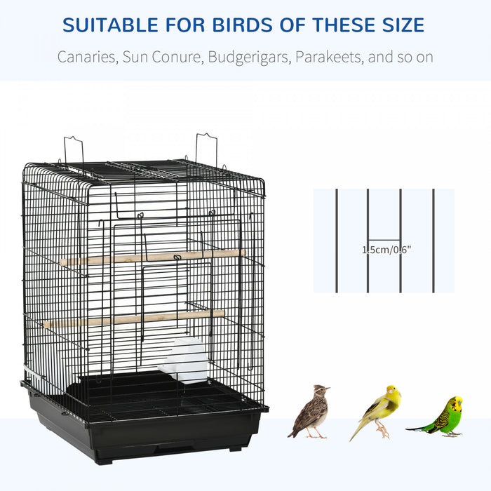Pawhut 23\" Bird Cage Flight Parrot House Cockatiels Playpen With Open Play Top And Feeding Bowl Perch Pet Furniture Black