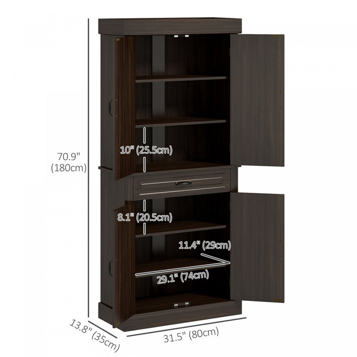 HOMCOM 71\" Freestanding Kitchen Pantry with 4 Doors and Cabinet, Coffee