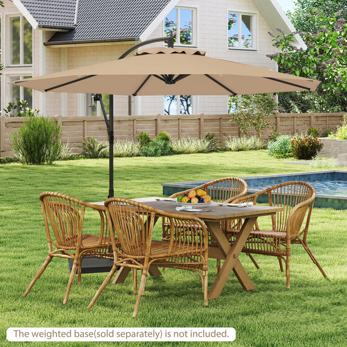 Costway 10 FT Patio Offset Umbrella w/8 Ribs Cross Base Tilt Brown