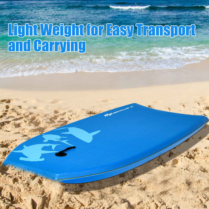 Goplus 37'' Lightweight Super Bodyboard Surfing W/leash Eps Core Boarding Blue Shark