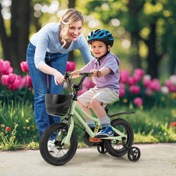 Costway 12\" Kid's Bike With Training Wheels Adjustable Handlebar & Seat Handbrake Green