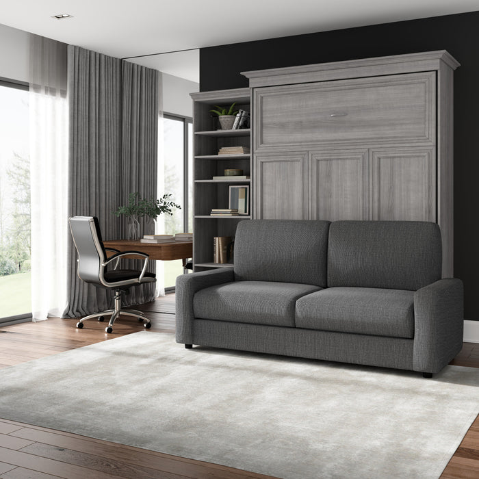 Bestar Versatile Queen Murphy Bed with Sofa and Closet Organizer (92 W) - Platinum Grey