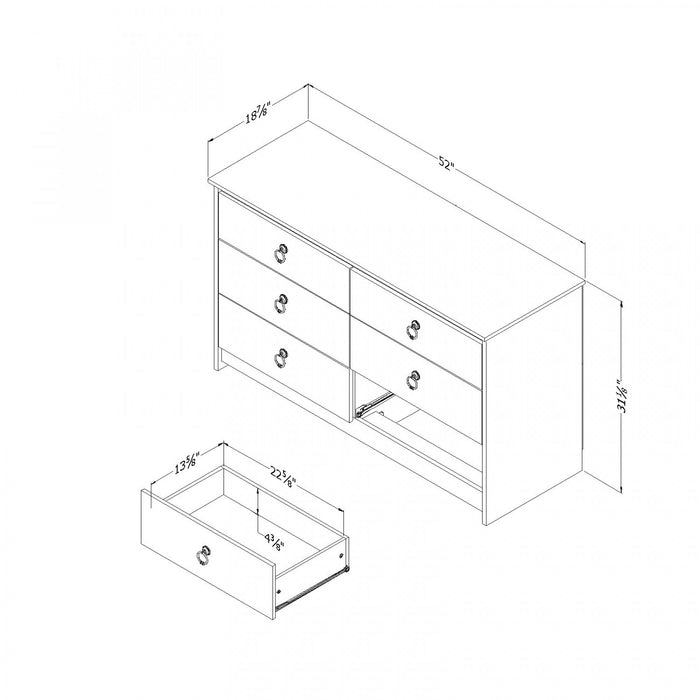 Plenny 6-Drawer Dresser White Wash and Weathered Oak - South Shore