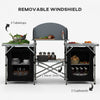 Outsunny Camping Kitchen, Folding Camping Table Storage Unit with Windshield, Cupboards and Carrying Bag, Aluminum Frame, for BBQ Camp Party Picnic