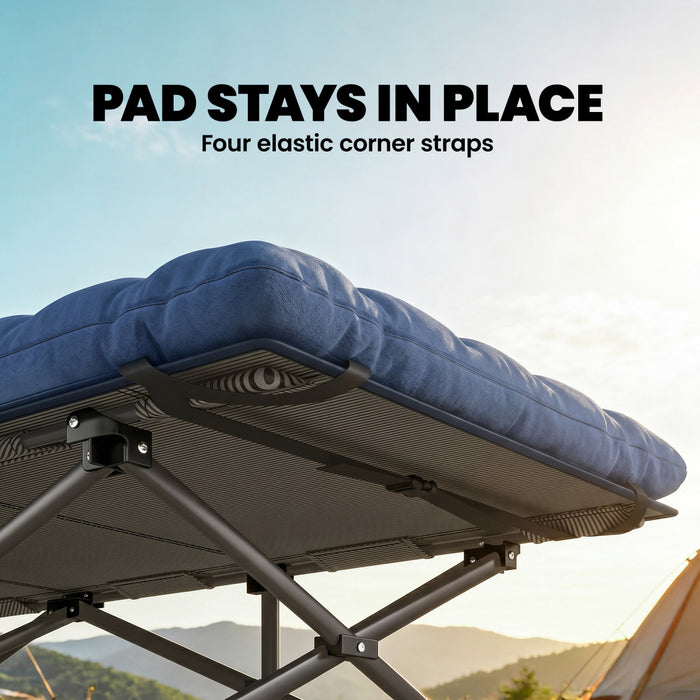 Outsunny Camping Cot with Pad, 32\" Extra Wide Folding Cots, Blue