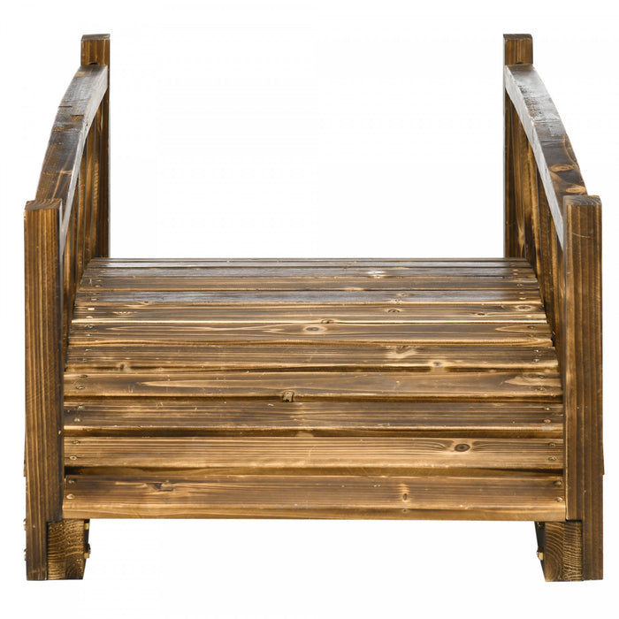 Outsunny 4ft Wooden Garden Bridge With Guardrails, Arc Footbridge, Stained