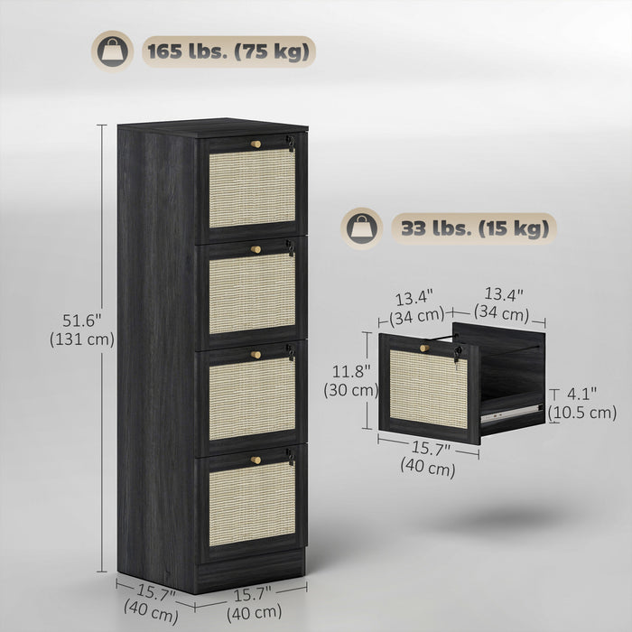 HOMCOM 4 Drawer File Cabinet Lockable Filing Cabinet for A4 Letter Black