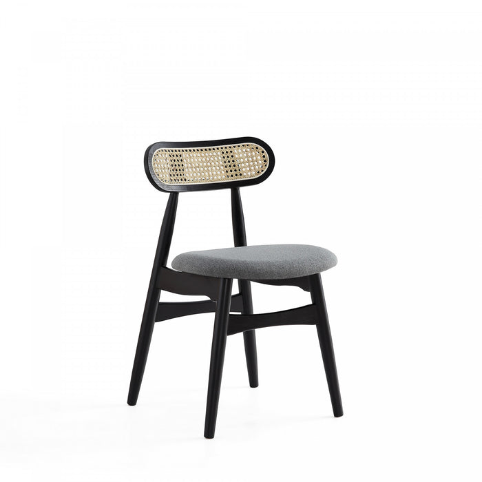 Colbert Industry Chic Cane Back Wood Upholstered Dining Chair in Black and Gray - Set of 4