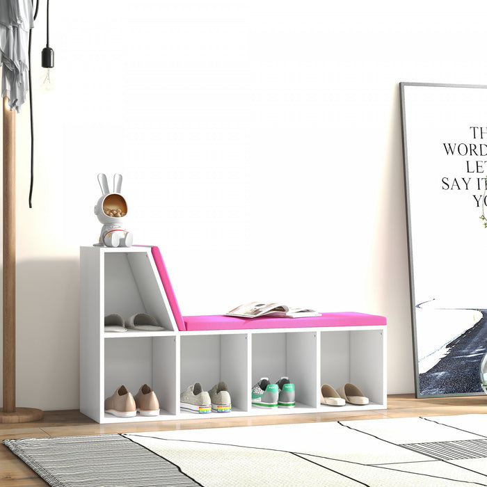 HOMCOM 5-Cubby Bookcase with Cushioned Reading Nook, Pink