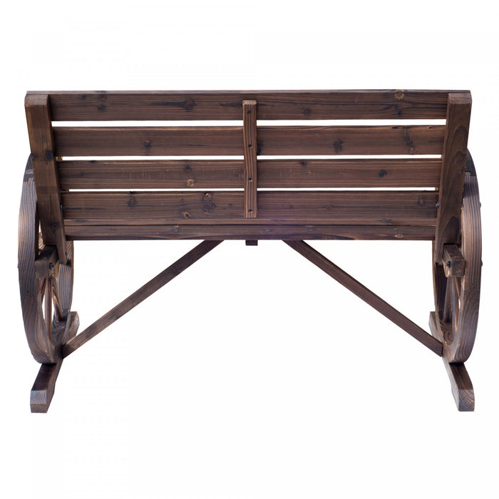 Outsunny 42\" Wood Wagon Wheel Bench Garden Loveseat Rustic Seat, Brown