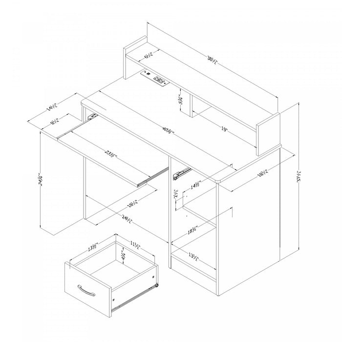 Axess Office Desk with Keyboard Tray and Drawer with USB Port Pure White - South Shore