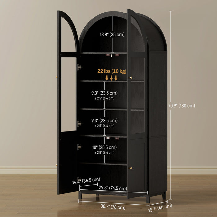 HOMCOM Arched Kitchen Pantry Cabinet, 71\" Tall Kitchen Storage Cabinet