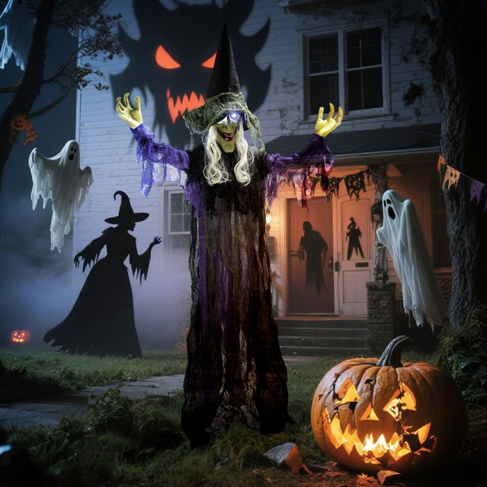 Outsunny 6ft Halloween Animated Hanging Witch, Scary Halloween Decorations