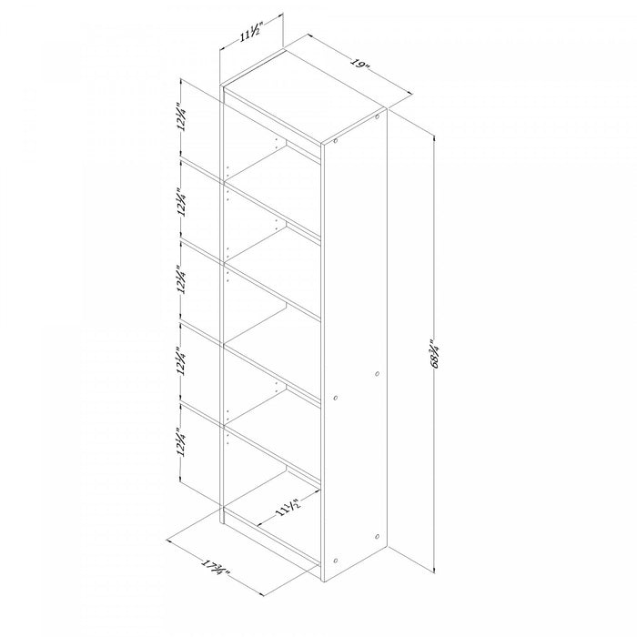 Axess 5-shelf Narrow Bookcase - Pure White 