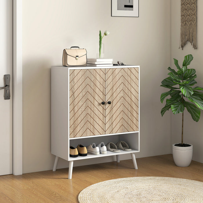 HOMCOM Shoe Storage Cabinet, 5-Tier Shoe Cabinet with Doors, Natural Tone