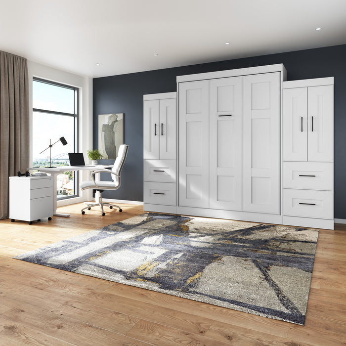 Bestar Edge Queen Murphy Bed with Wardrobes (115 W) - White