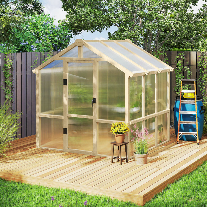 Outsunny 6.6 X 6ft Polycarbonate Greenhouse Walk-in Wooden Green House
