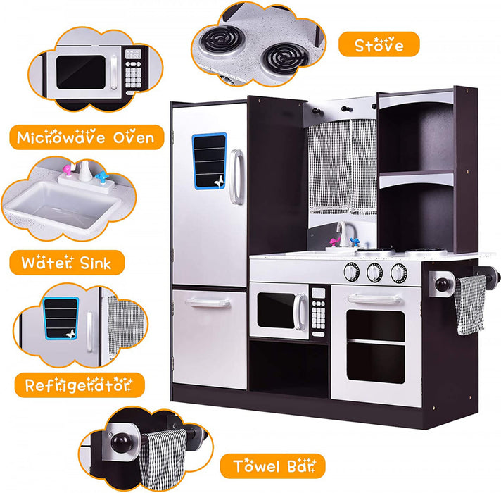 Costway Kids Kitchen Playset Wooden Chef's Pretend Play Toy Cooking Food Set Gift For Kids