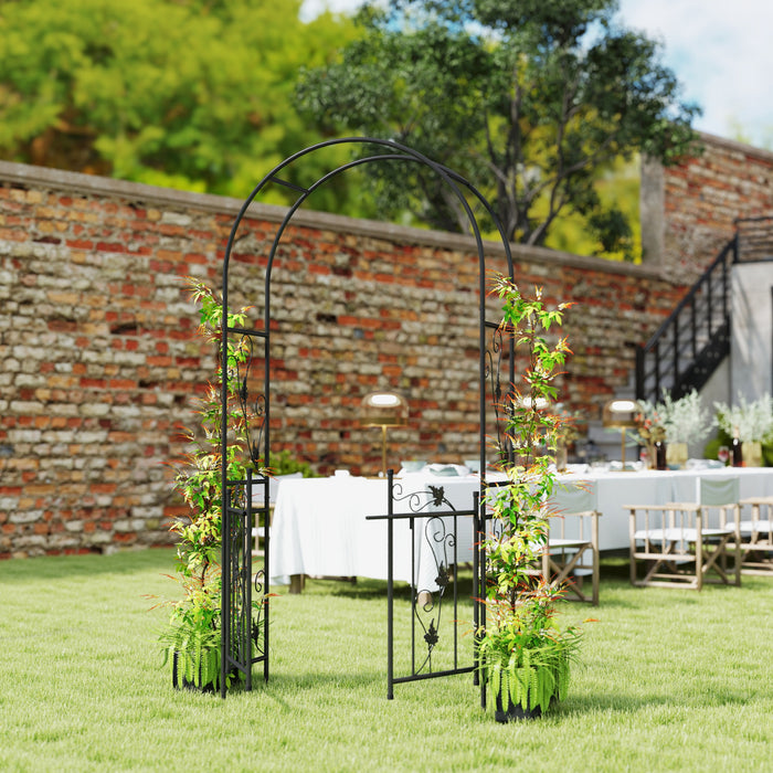 Outsunny 7ft Steel Garden Arch With Double Gate, Garden Arbor Trellis Black