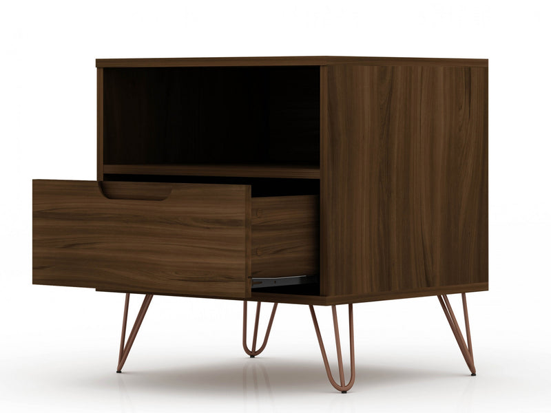 Rockefeller Mid-Century Modern 20\" Nightstand in Chestnut Brown (1-Drawer) - Set of 2