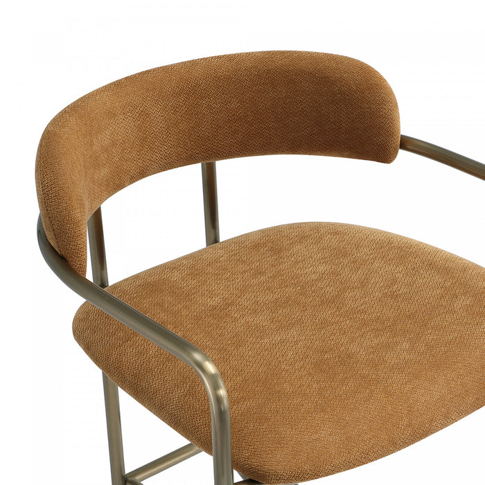 Serene Mid-Century Modern Metal Upholstered Counter Stool in Turmeric