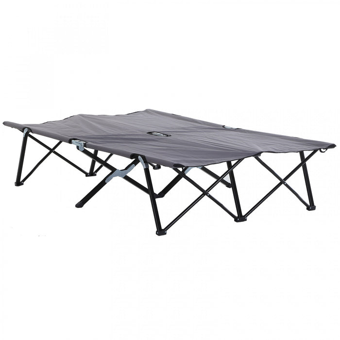 Outsunny 76\" Two Person Folding Camping Cot With Carrying Bag, Grey