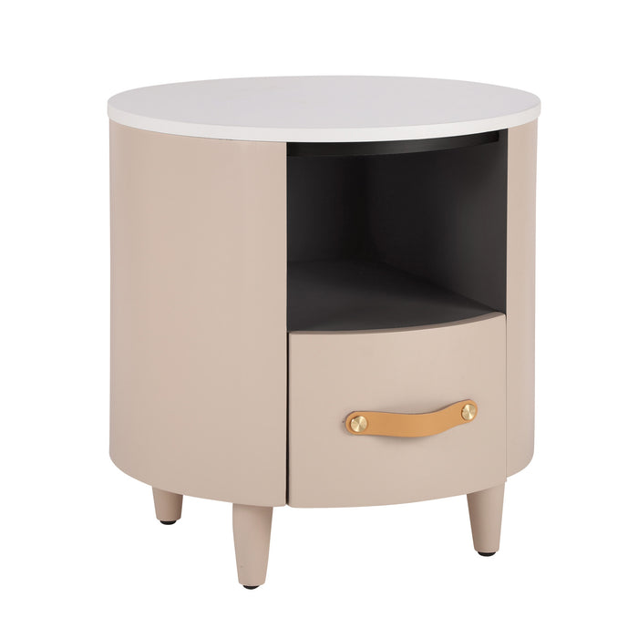 Olivia Modern Curved Design Round Nightstand with Storage Drawer,Haiki