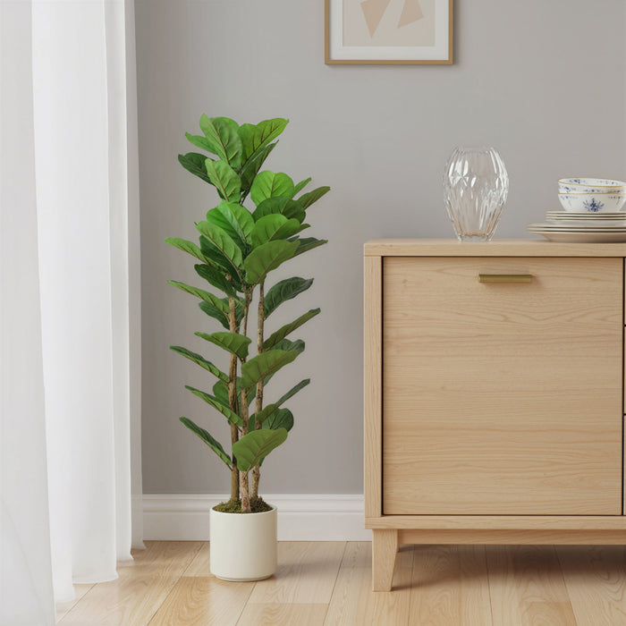 HOMCOM Faux Fiddle Leaf Fig Tree, 4FT Artificial Tree for Indoor Decor