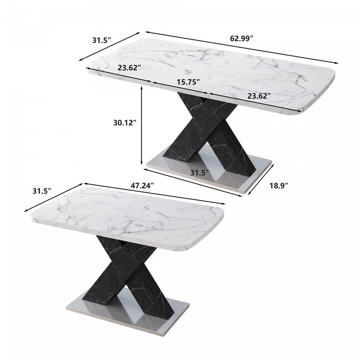 Liam Modern Rectangle Stretchable Dining Table with X-Shape Legs and Metal Base,Black