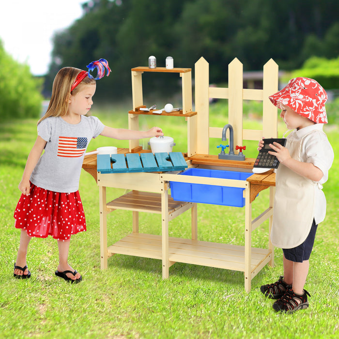 Costway Kid's Wooden Mud Kitchen Pretend Cook Playset Toy For Children