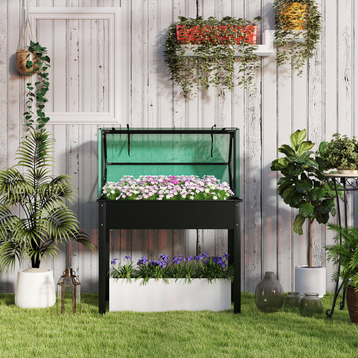 Outsunny Raised Garden Bed Planter with PE Greenhouse Cover, Black