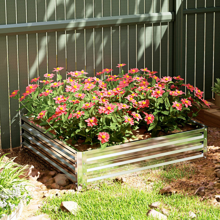 4' X 4' X 1' Raised Garden Bed Galvanized Steel Planter Box Silver