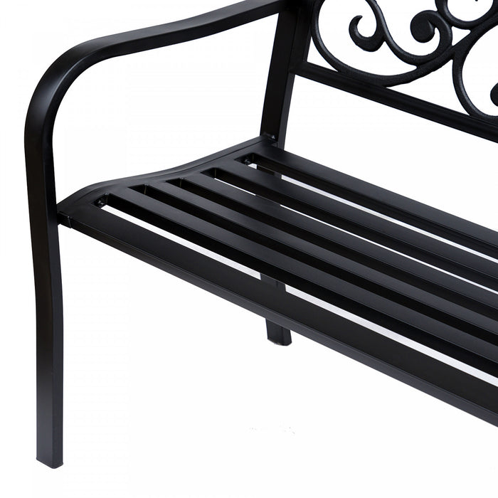 Outsunny 50\" Outdoor Metal Garden Bench With Vintage Floral Pattern, Black