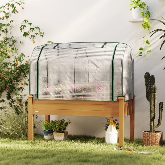 Outsunny Raised Garden Bed with PE Greenhouse Cover, Sand