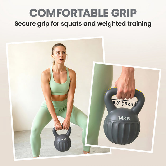 Soozier Kettlebell, 31 lbs Kettle Bell with Non-Slip Handle for Home Gym, Weight Lifting and Strength Training, Grey