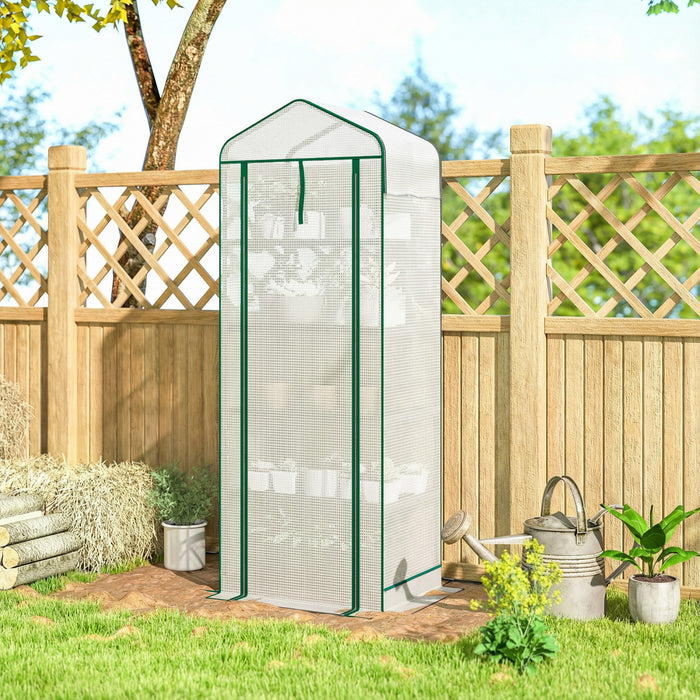 Outsunny Mini Greenhouse with Screen Roof, Portable Small Greenhouse, White