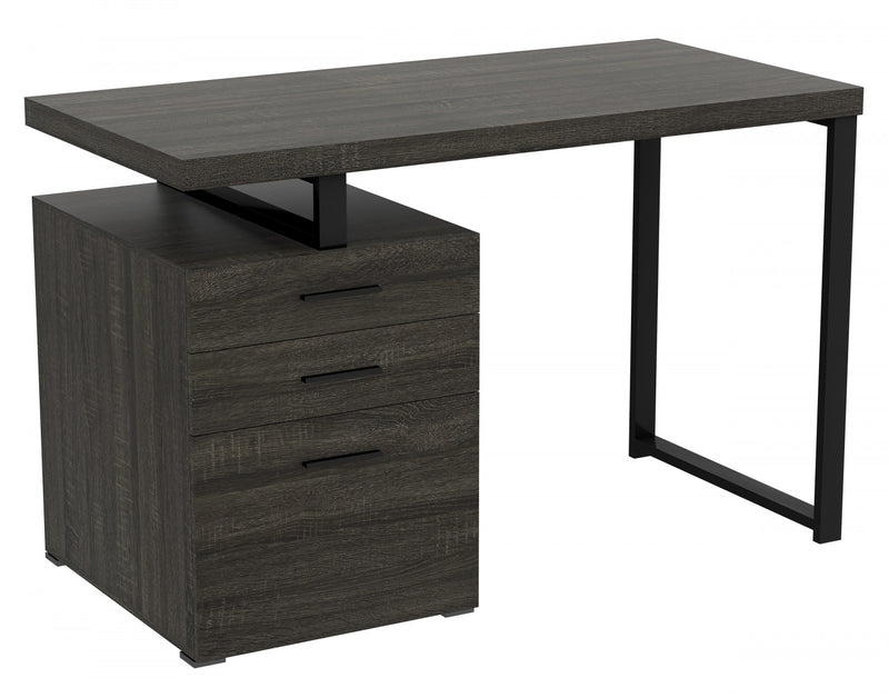 Computer Desk Study Desk For Home Office, Gaming Room 47.25l Dark Grey Wood 3 Drawers Silver Metal Base
