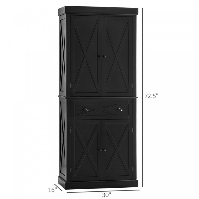 HOMCOM Kitchen Pantry, Freestanding Buffet Cabinet with 4 Doors, Black