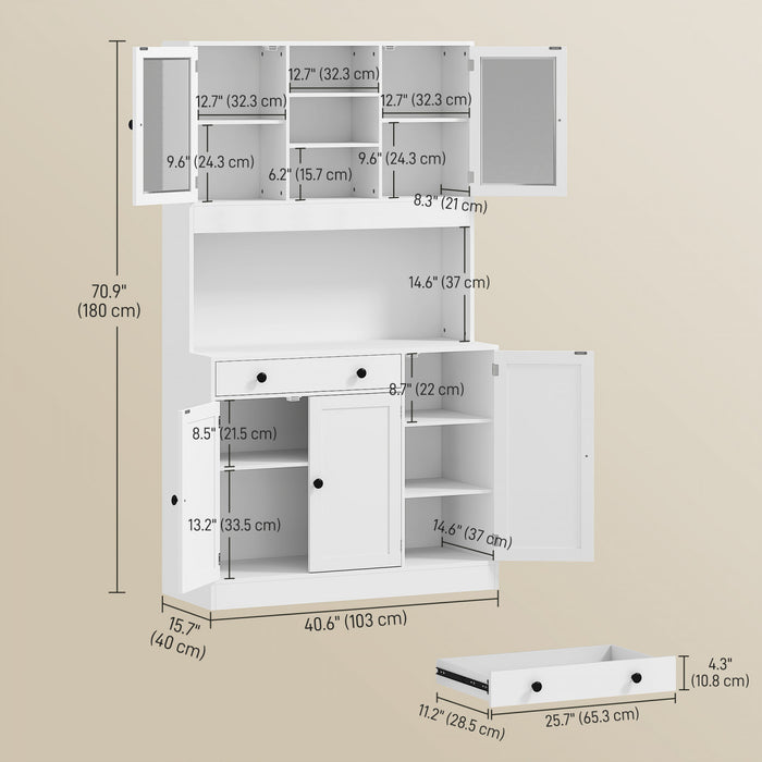 HOMCOM Kitchen Pantry Cabinet with LED Light, Storage Hutch, White