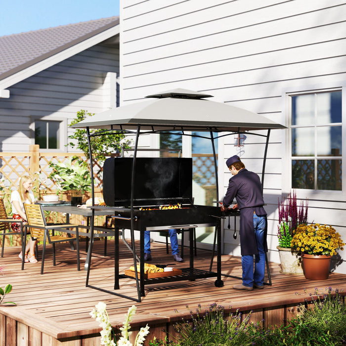 Outsunny 8' X 5' Grill Gazebo, Double Tiered Barbecue Gazebo, Light Grey