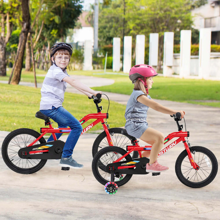 Costway 16\" Led Lighted Kids Bike With Adjustable Seat Coaster Brake Training Wheels Red
