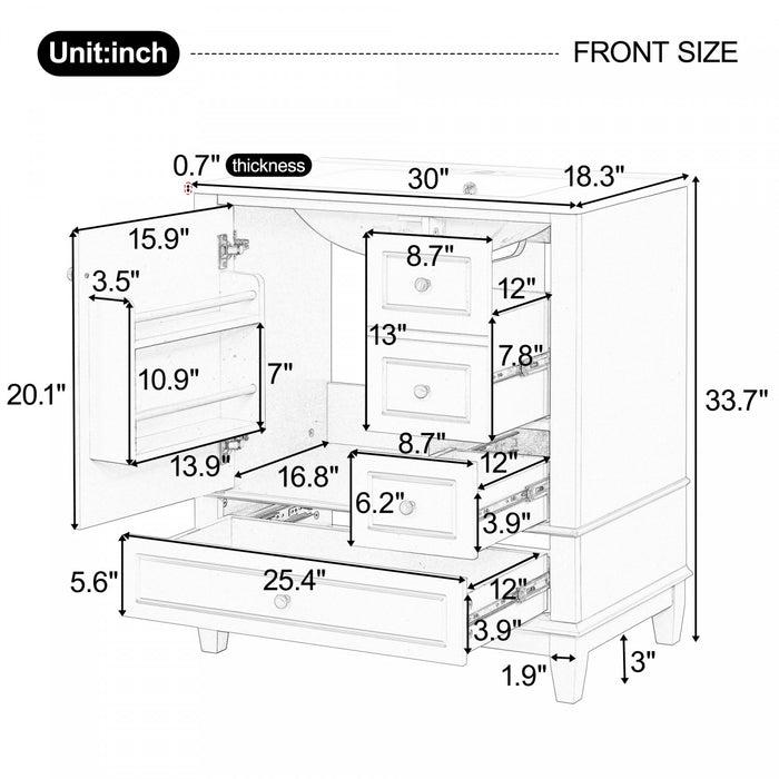 Emma 30\" Solid Wood Bathroom Vanity with Ceramic Sink and Soft-Close Door, Grey
