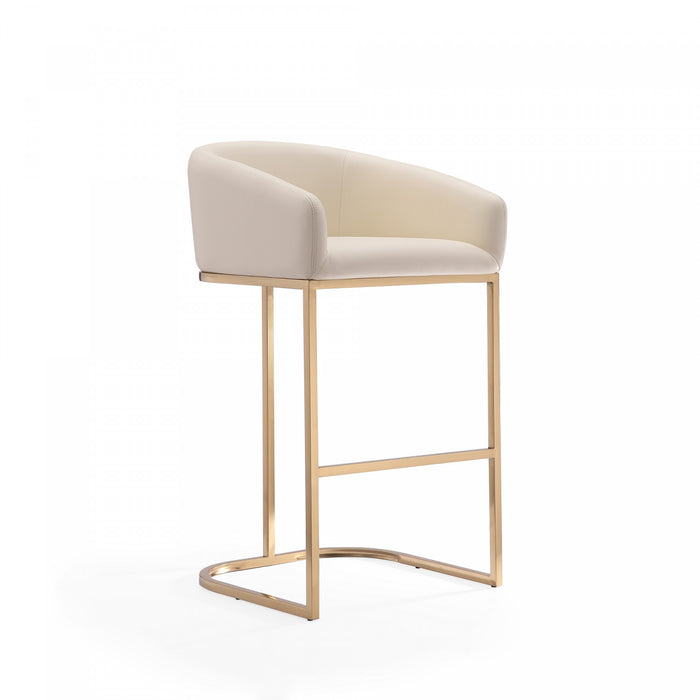 Louvre Mid-Century Modern Metal Upholstered Barstool in Cream - Set of 2