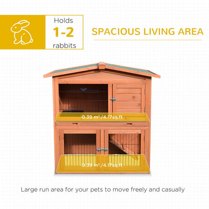 Pawhut 2 Tier Rabbit Hutch Guinea Pig Hutch Ferret Cage With Ramp Slide Out Tray For Indoor Outdoor 39.6\"l X 21.7\"w X 39.8\"h
